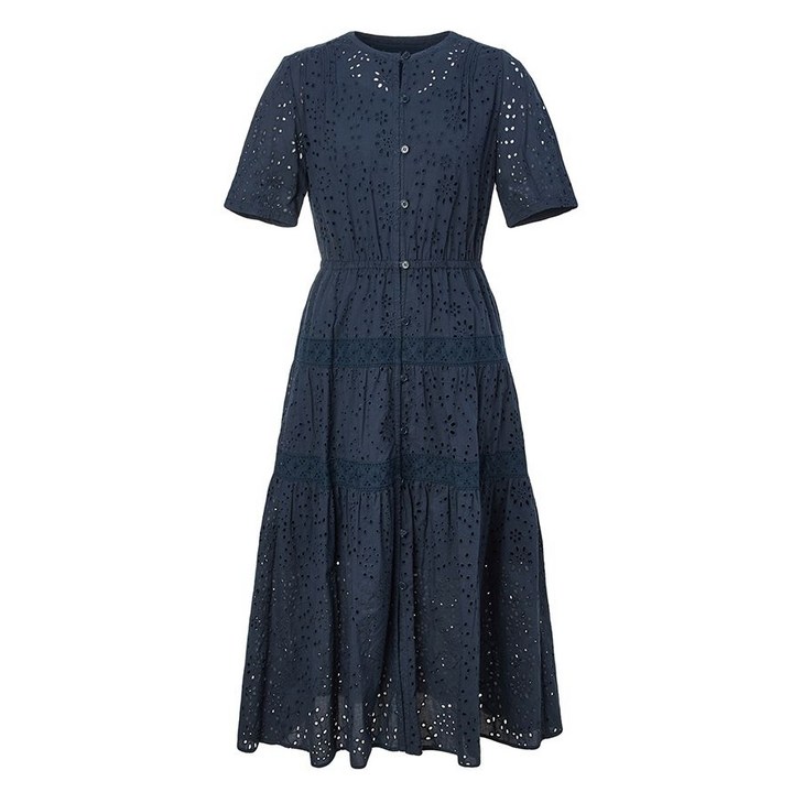 헤지스 레이디스 라운드넥 아일렛 티어드 반팔 원피스 HSDR5B305 712094