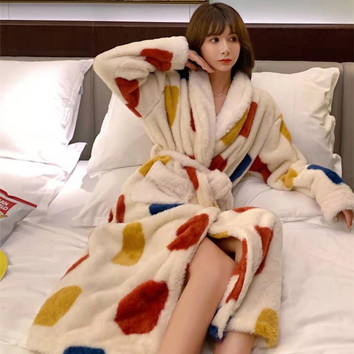 샤워가운 호텔 로브 사계절 목욕가운 겨울 극세사 수면 잠옷 로브, 몬드리안_Large