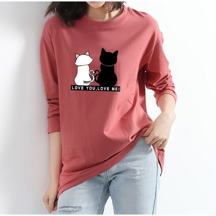 스타일아유 고양이 롱 오버핏 긴팔 캐릭터 티셔츠AXA6TS068A