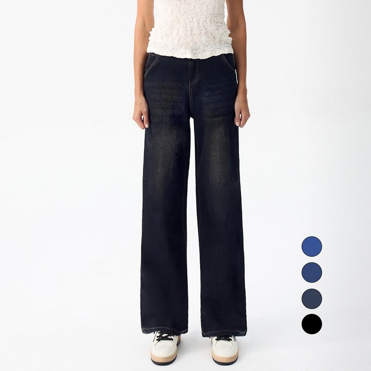 엘블로썸 여성 숏,기본,롱 스판 와이드 히든밴드 백포켓 청바지