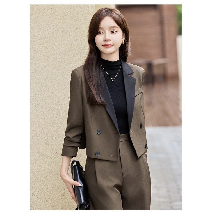 쩐쿠 여성 정장 세트 크롭 자켓 슬랙스 투피스 출근룩 오피스룩 K0147