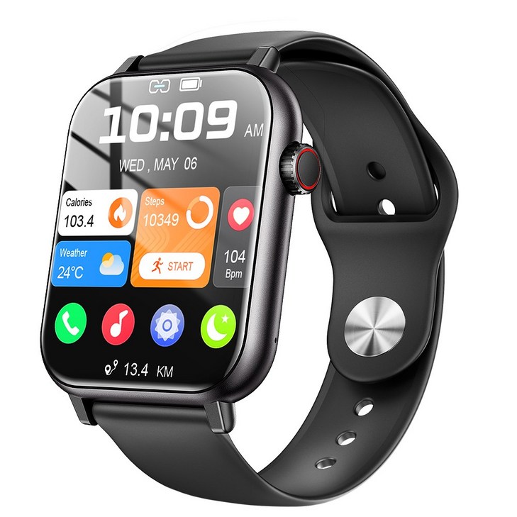 LifeSync 통화가능 스마트 워치 운동측정 2.0인치 대화면 한글판 스마트밴드, 블랙, 4.5cm, 블루투스