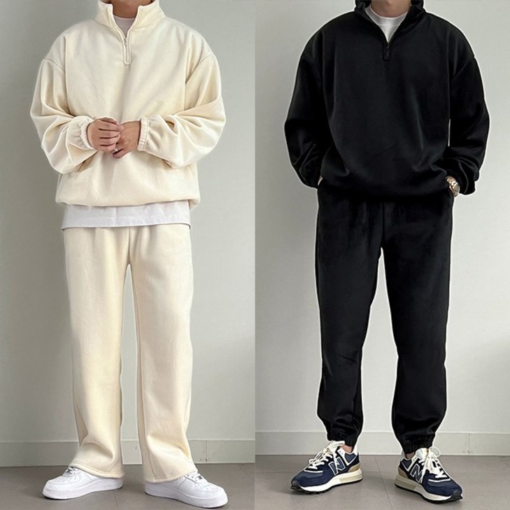 터치베어 남녀공용 커플 기모 니트 트레이닝 셋업