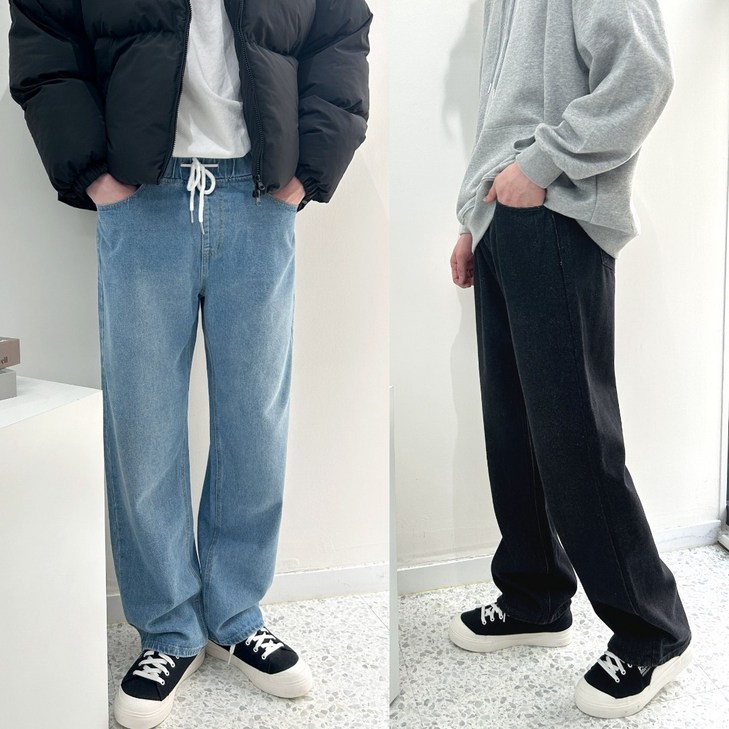 밴딩 홈인박스 남자 세미 와이드 밴딩청바지 남성 빅사이즈 스판 밴딩 청바지 진청