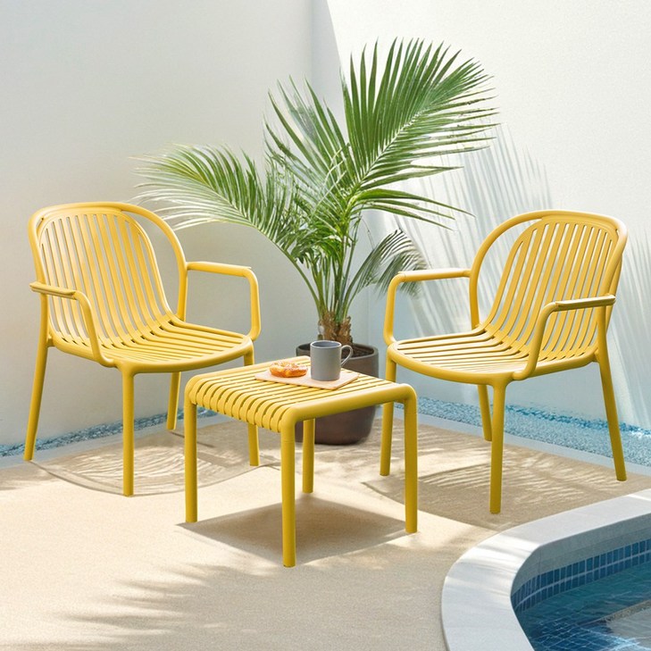 몬스 라운지 2인 야외 실내 카페 티 테이블 의자 세트, 블루