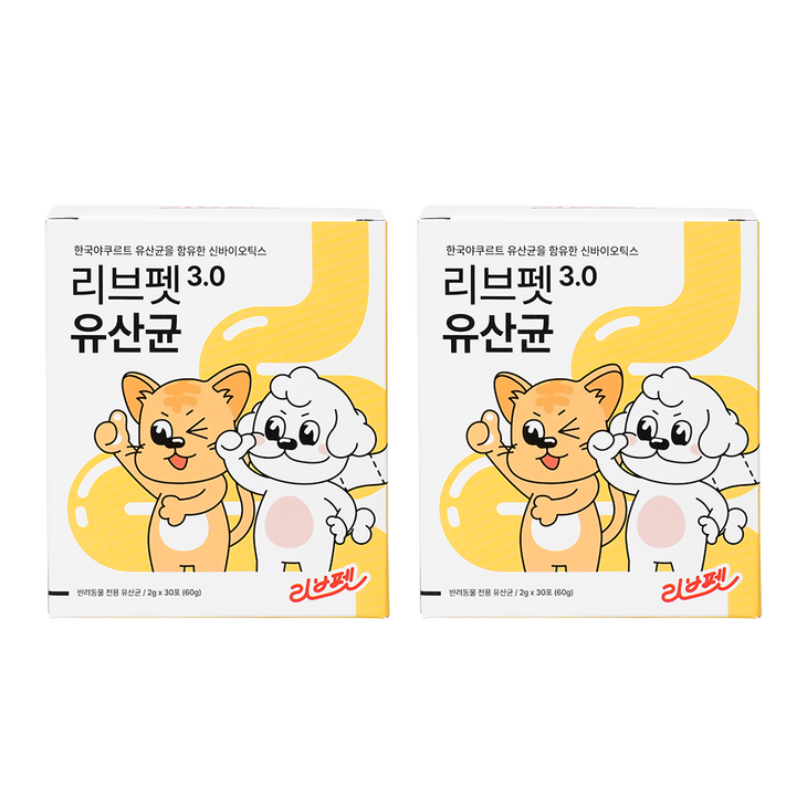 리브펫 강아지 고양이 유산균 3.0 스틱포 분말형, 60g, 장건강유산균, 2개