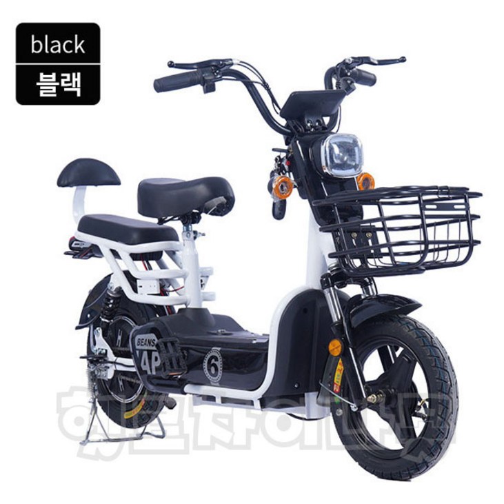전기자전거 모트350W14인치타이어 스로틀 PAS 등하교 출퇴근 장보기 레저 2인용, 블랙