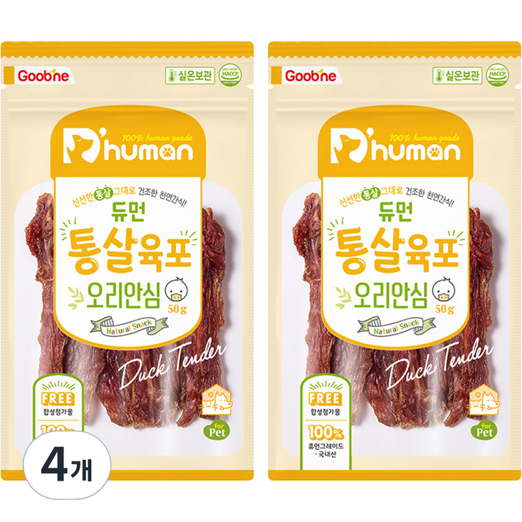 듀먼 강아지 통살육포, 오리안심, 50g, 4개