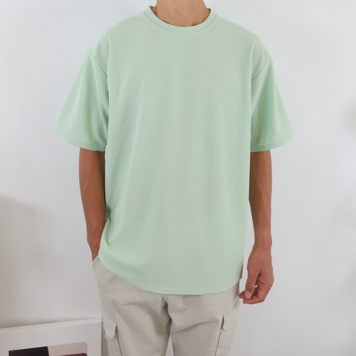 딥스토어 빅사이즈 구김없는 여름 오버핏 기본핏 스판 무지 반팔 티셔츠