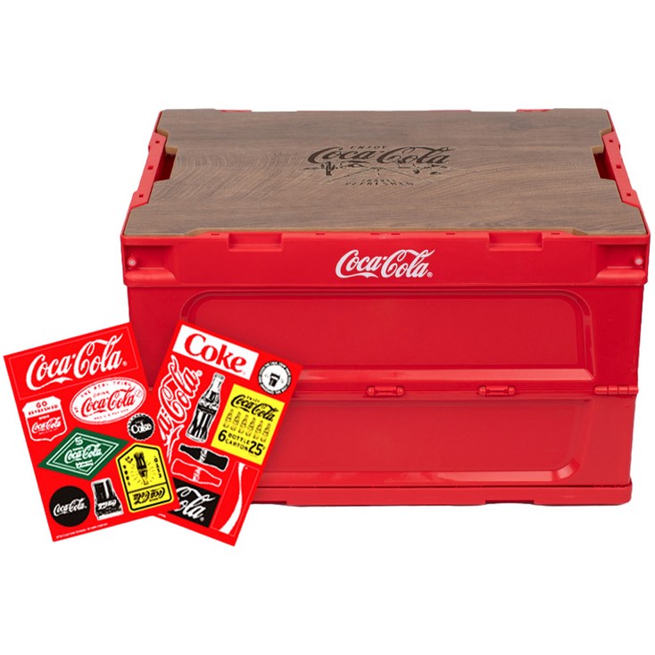 로이체 캠핑용 코카콜라 폴딩 테이블 박스 50L + 데코스티커 세트, 레드, 1세트