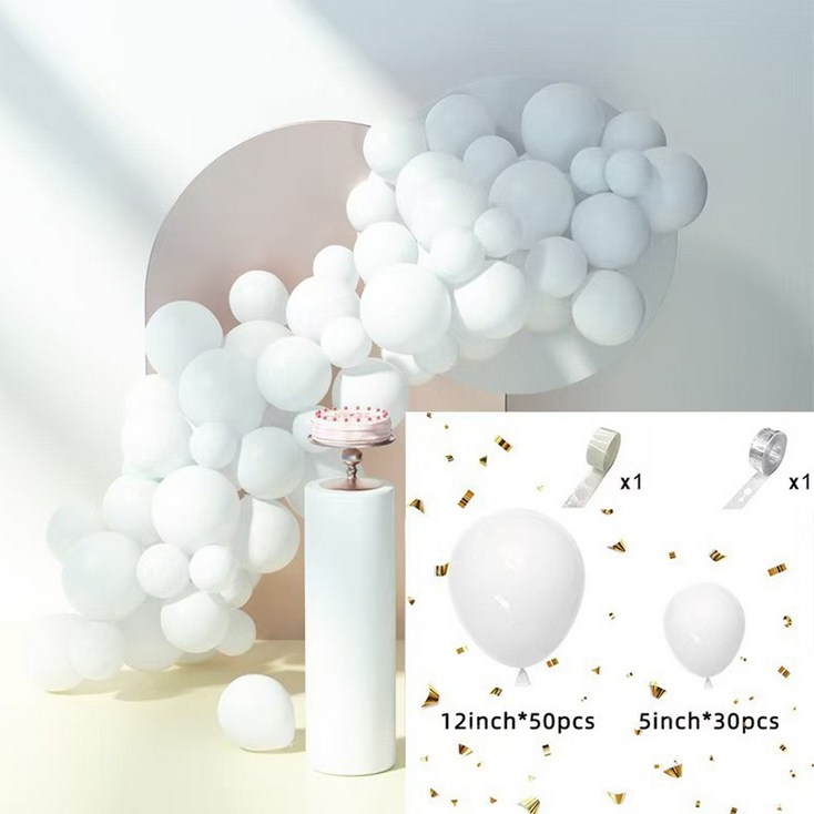 모아룸 풍선 가랜드 생일 파티 이벤트 장식 세트, 1세트, 화이트80p