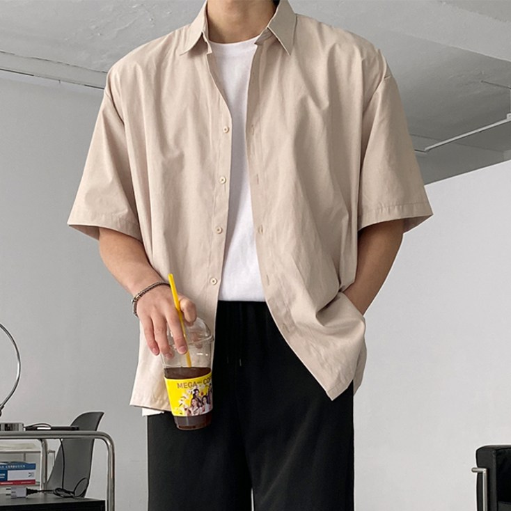 미니멀 부드러운 오버핏 카라 반팔 셔츠