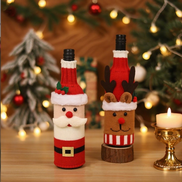 파티굿즈 크리스마스 와인커버 산타 눈사람 장식, 1개, 산타와루돌프