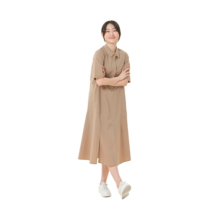 샤트렌 캐주얼 반오픈 카라 셔츠 원피스
