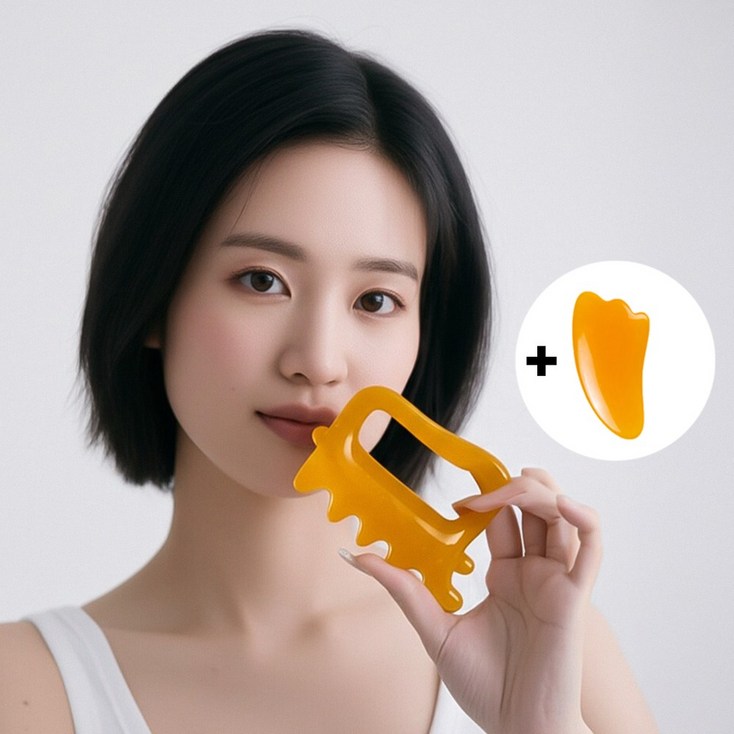 모노즈 천연 밀랍수지 얼굴 바디 괄사 마사지 2종세트, 오렌지, 1개