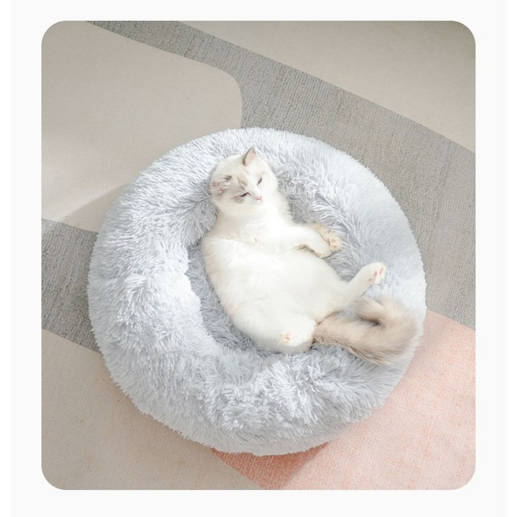 다있어유 엄마품속 고양이 도넛방석 강아지 핑크,모카브라운,구름그레이, 1개, 구름그레이회색.Gray