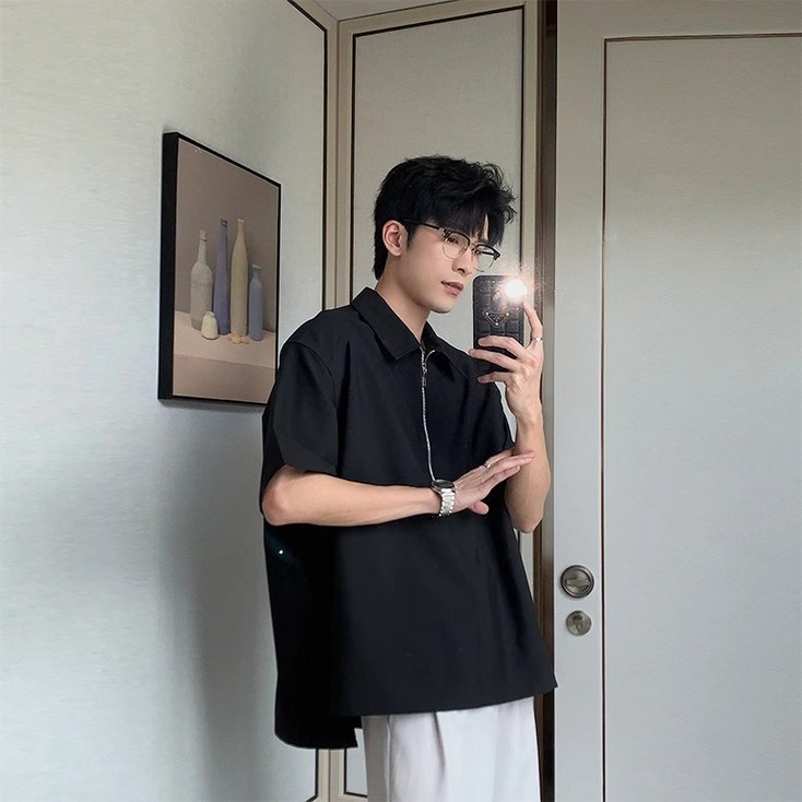 Novastar 남자 여름 반집업 카라 반팔 티셔츠 캐주얼 남방 남성 셔츠 루즈핏 Novastar 남자 여름 반집업 카라 반팔 티셔츠 캐주얼 남방 남성 셔츠 루즈핏