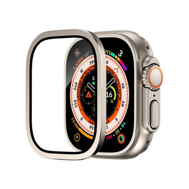 애플워치 울트라 호환 강화유리 보호 필름 일체형 메탈 베젤링 케이스, 티타늄