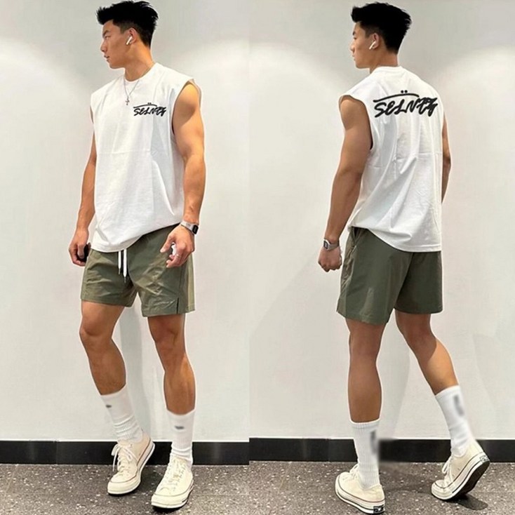 AOKADA 머슬핏 민소매 티셔츠 남자 라운드 오버핏 헬스 운동 기능성 드라이 나시티