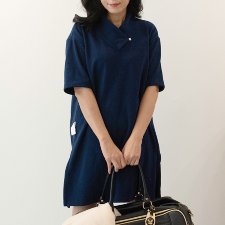 나인아워즈 100 인증원단 국내제작 친환경 인증 원단 여성 원마일 카라형 샤워가운, 네이비, 1개
