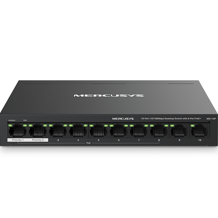 머큐시스 10 포트 10100Mbps 데스크톱 스위치 8 포트 PoE 지원, MS110P, 1개 머큐시스 10 포트 10100Mbps 데스크톱 스위치 8 포트 PoE 지원, MS110P, 1개