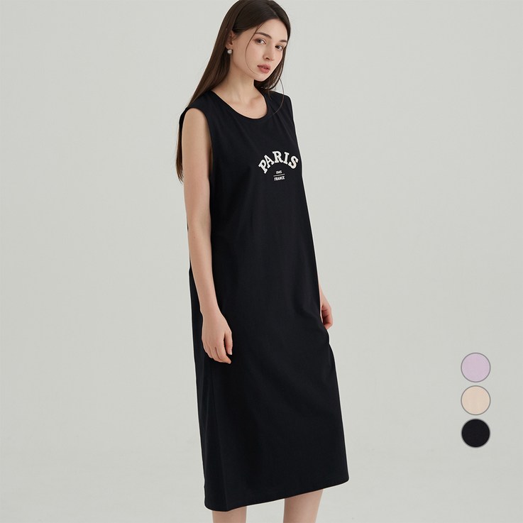 ELLE PARIS 프린트 민소매 롱 원피스