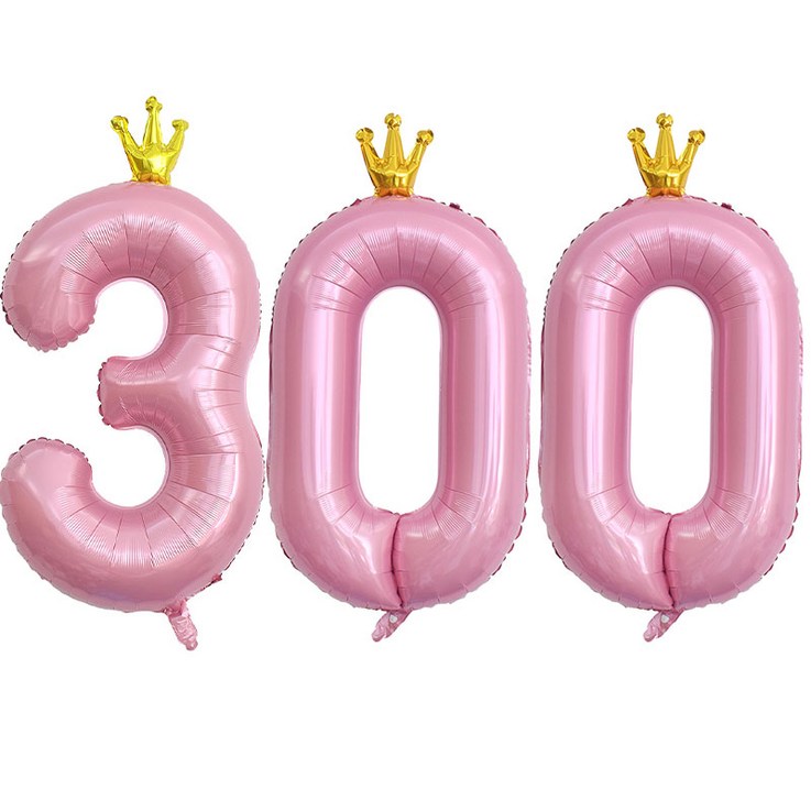 JOYPARTY 숫자 300 왕관 은박풍선 90cm 세트, 핑크, 1세트