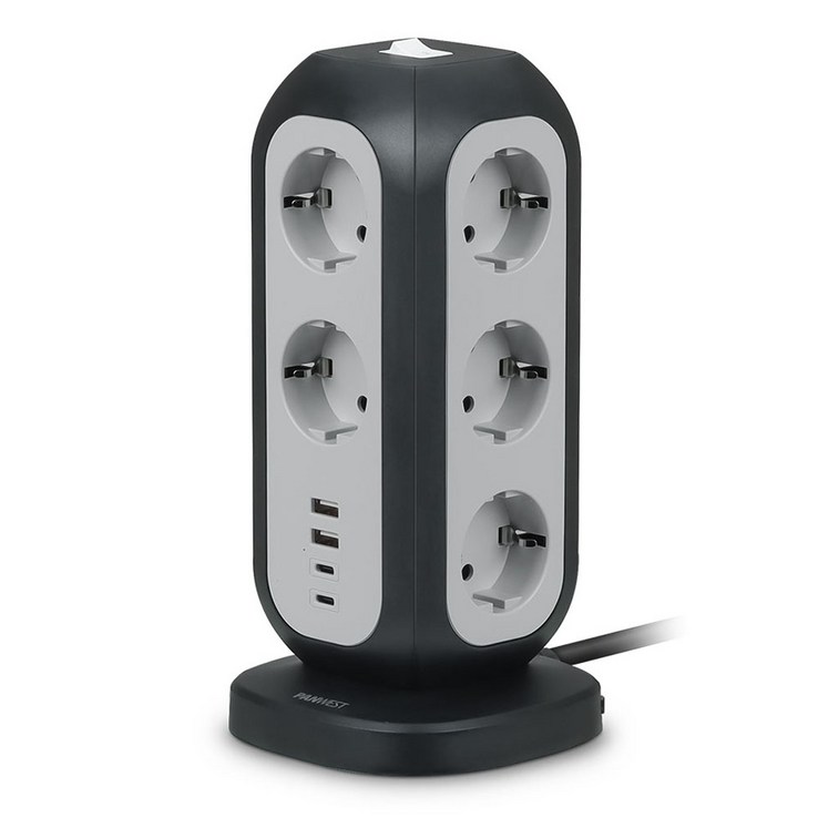 팬웨스트 타워형 컬러 멀티탭 15구 MultiTower1122, 2m, 블랙 그레이, 1개