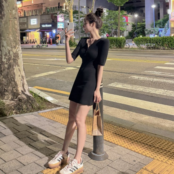 메이빈스케브 버튼 원피스미니,롱