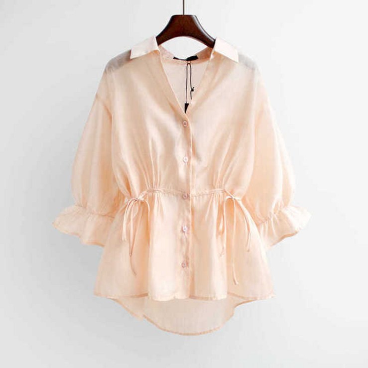 여성블라우스 넥 스커트 여름 쉬폰 느슨한 연꽃 잎 탑 형 셔츠