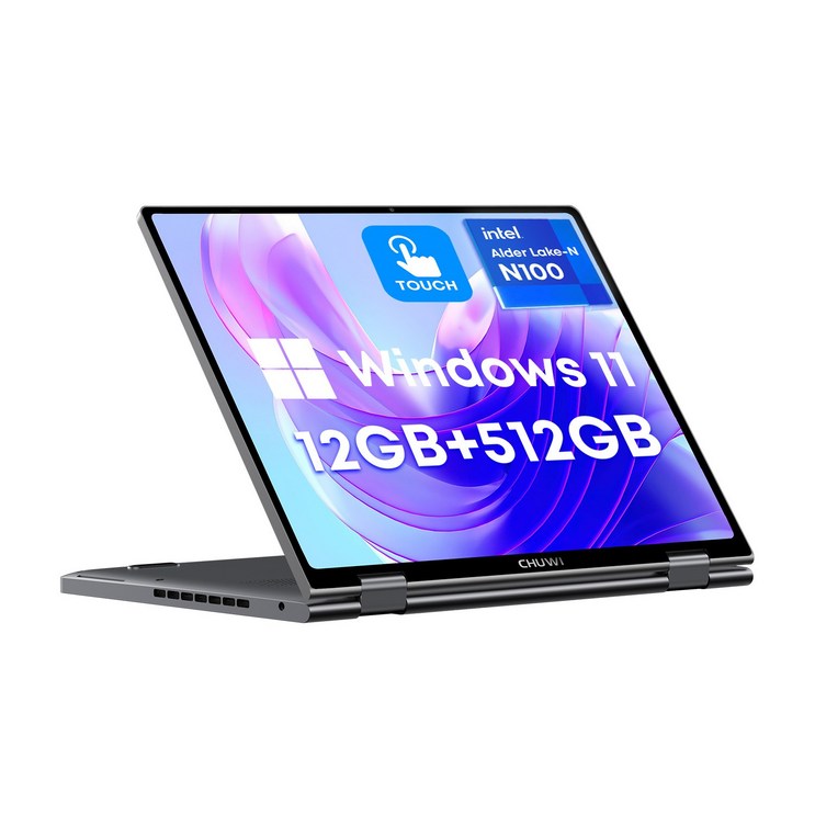 CHUWI MiniBook X 10.51인치 Win11 Intel N100 노트북 그레이 12G RAM 512G ROM 터치스크린 1920 x 1200 1610 IPS 디스플레이, WIN11 Home, 회색, 512GB, MNBX, 12GB