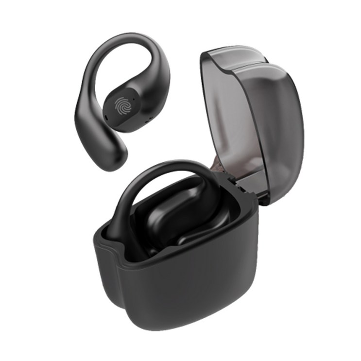 ELSECHO 오픈핏 골전도 블루투스 이어폰 디지털 디스플레이 5.3 통화 소음 감소 방수 무선 이어폰, 블랙