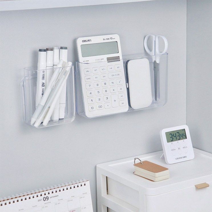 부착식 투명 포켓 다용도 소품정리함, 2개, 투명