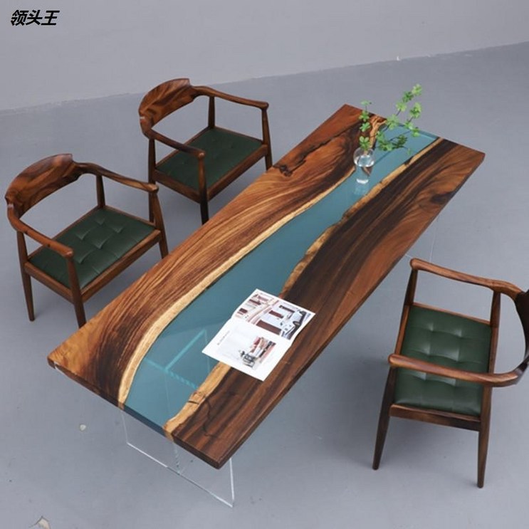 레진테이블 테이블 에폭시 레진 원목 디자인책상 식탁 특이한 전체 에폭시 상판 월넛 원목 식탁과 의자 조합 세트