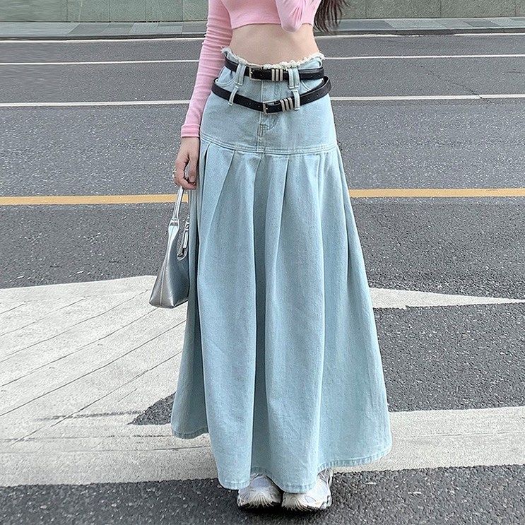대박난박양 데님 플리츠 맥시 스커트