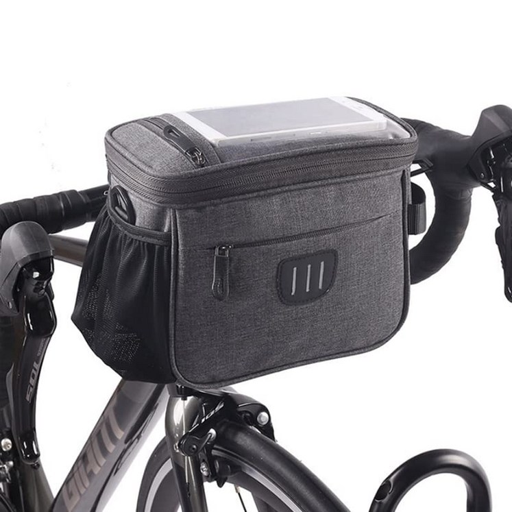 자전거 가방 핸들 가방 앞가방 어깨가방 자전거 가방 핸드백 반사 대용량 도로 자전거 스마트폰 수납 터치스크린, 짙은 회색