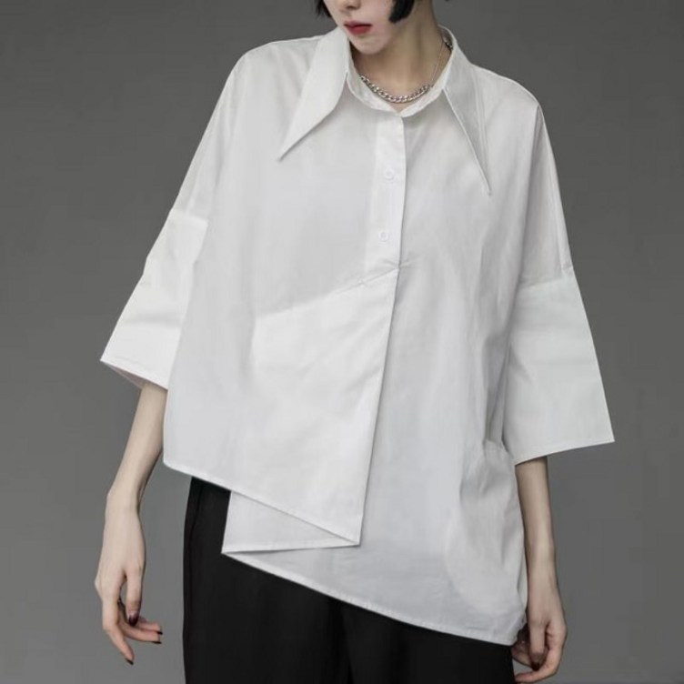 린넨루즈핏블라우스 남성 고딕 y2k 셔츠, 루즈 오버사이즈 캐주얼, 중립 불규칙 디자이너 우아한 블랙 여름