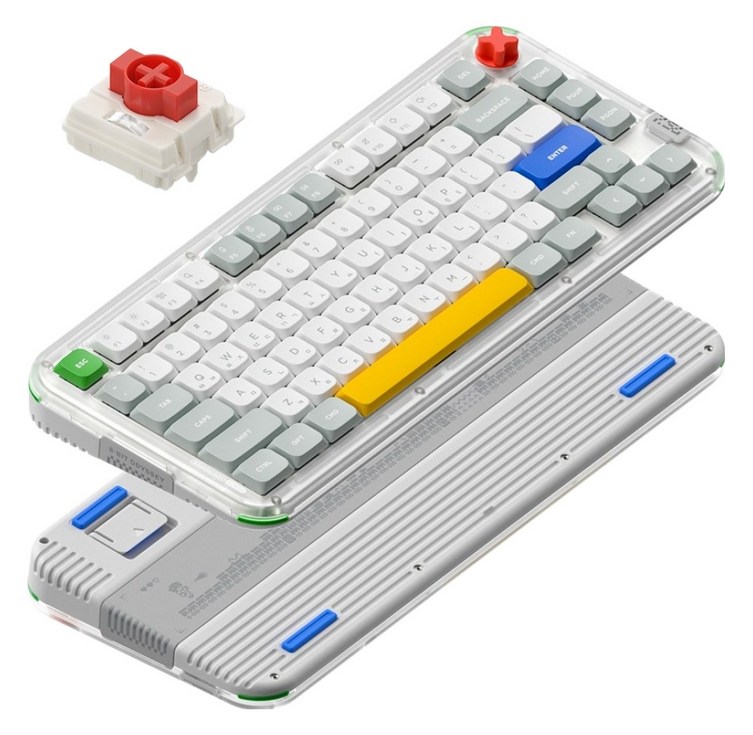 누피 로우 하이 듀얼 프로파일 커스텀 기계식 유무선 텐키리스 키보드 나노, KICK75, 레트로 그레이, 적축