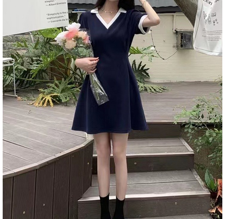 엘쏘 V넥 큐트 프렌치 드레스 롱 원피스 숏