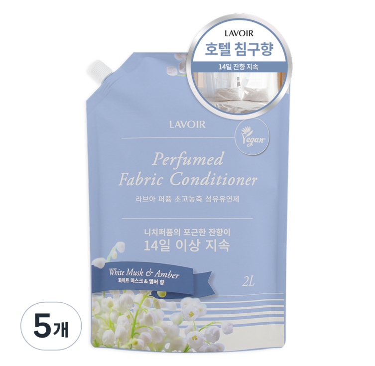 라브아 퍼퓸 섬유유연제 화이트머스크앤앰버 리필, 5개, 2L 라브아 퍼퓸 섬유유연제 화이트머스크앤앰버 리필, 5개, 2L