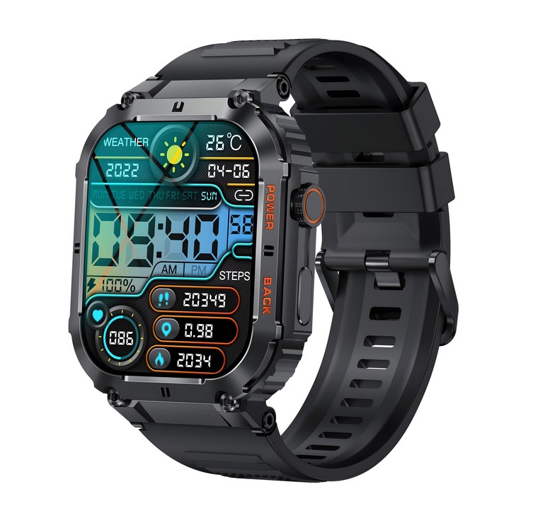 RichMagic K57PRO 1.96인치 아웃도어 방진 스마트워치 블루투스통화 음성비서 GPS IP68 방수 스포츠워치 49mm, 블랙, 49cm, GPS  블루투스
