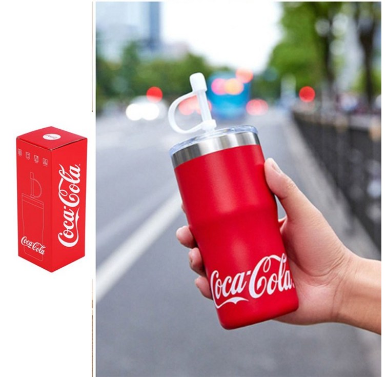 산테코 트로사 빨대텀블러 보온보냉 텀블러 코카콜라텀블러500ml 선물용 예쁜텀블러, 1개, 500ml, 코카콜라