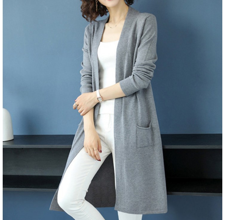 데일리 니트 트임 롱 가디건