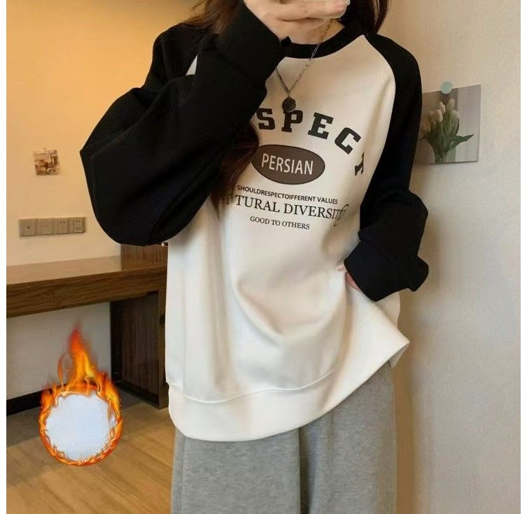 SAHINER 겨울 여성 캐주얼 데일리 오버핏 기모 레글런 맨투맨 AWY92