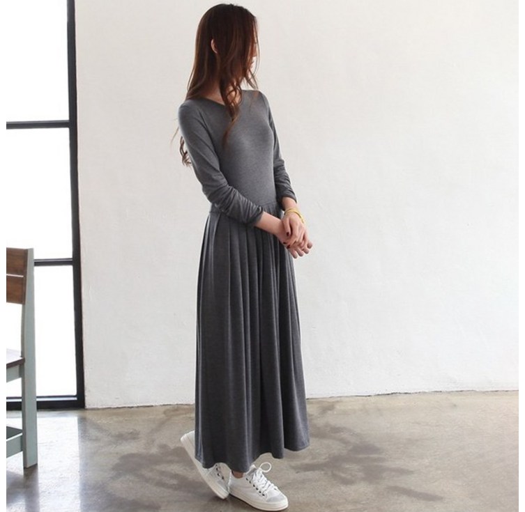 데일리앤 프로아 주름 긴팔 롱 원피스