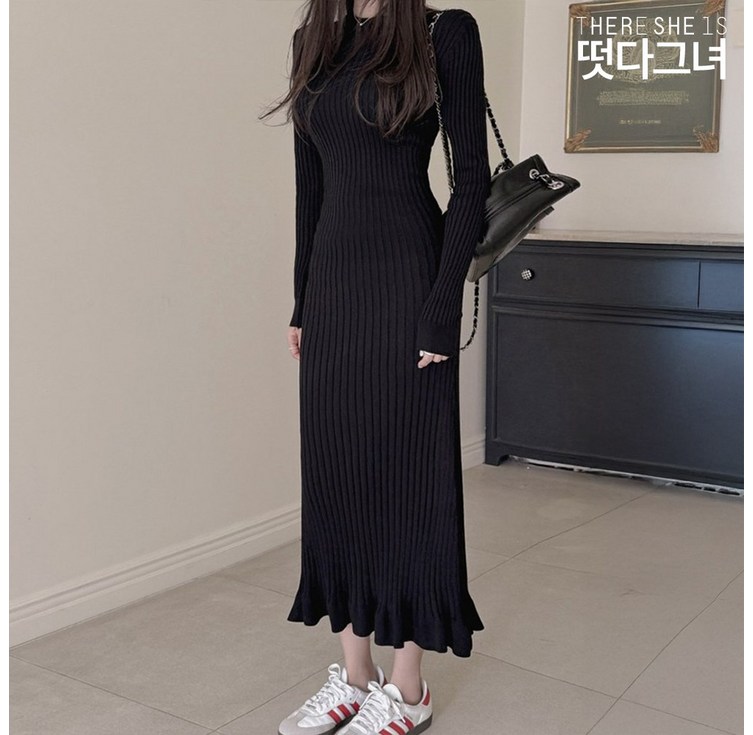 떳다그녀 코리드 골지 니트 롱 원피스