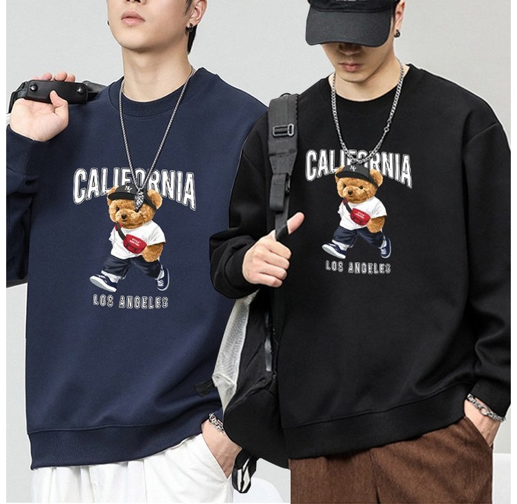 112장세트 스타일아유 가을 오버핏 맨투맨 코튼 라운드넥 유니크 베어 프린트 캐주얼 데일리룩 남성용 TS3064