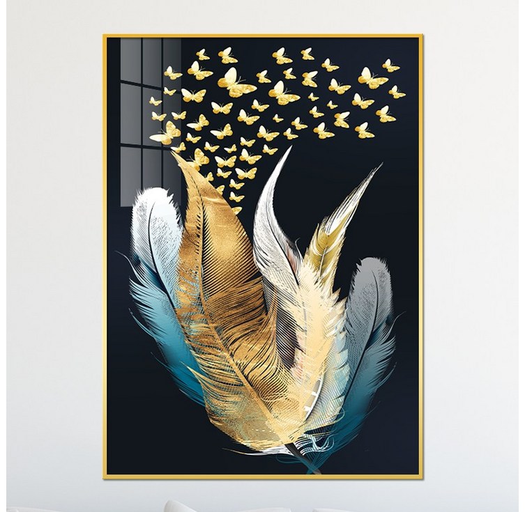 아트블루 돈 돌어오는 풍수 인테리어 액자 그림, 3황금 나비떼와 깃털