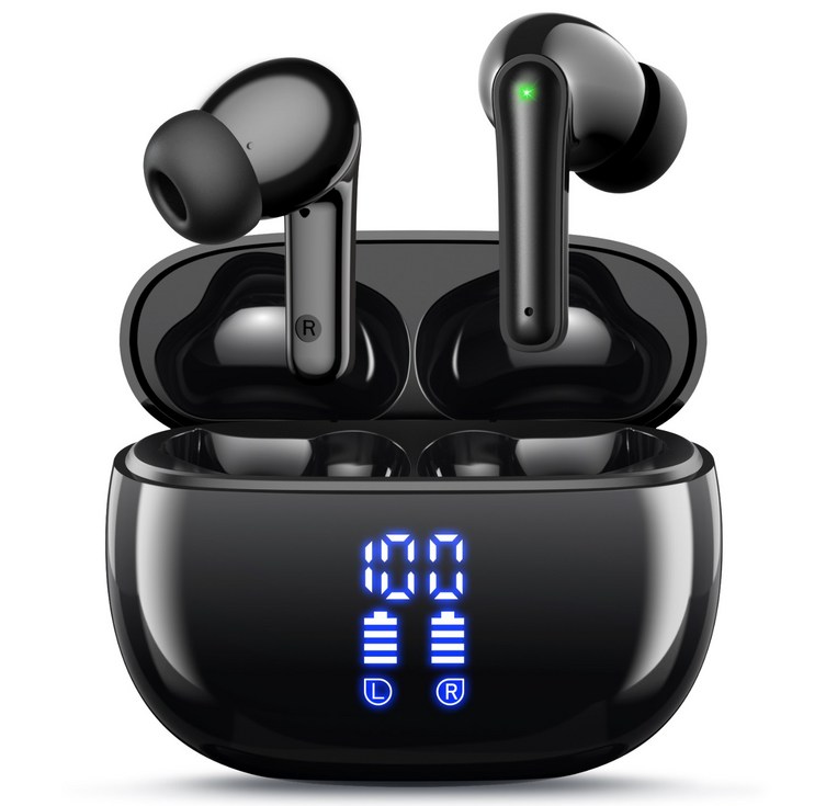 KONLI 노이즈 캔슬링 커널형 무선 블루투스 이어폰 방수 T12, 블랙, T12