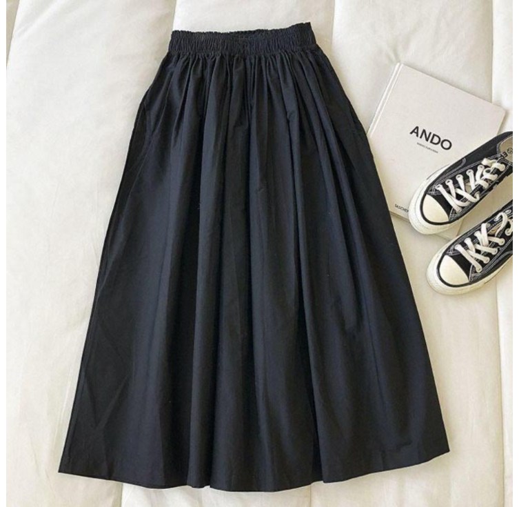 더바지 바스락 밴딩 셔링 개더 햅번 플레어 롱 풀 스커트 3color